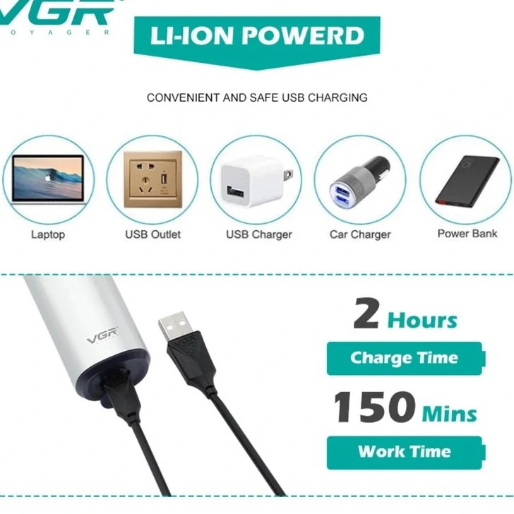 ماشین اصلاح وی جی آر مدل V-328 سه تیغ ضد آب با برش چرخشی