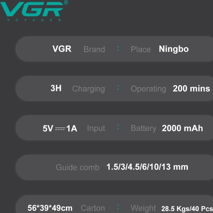 ماشین اصلاح وی جی آر مدل V-654 با تیغه استیل ضد زنگ و برش مستقیم